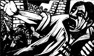 延安文藝作品-版畫(huà)《到前線去》