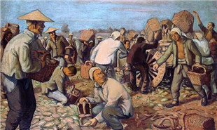 延安文藝作品-油畫(huà)《搶收隊(duì)》