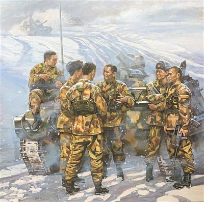 　油畫《風(fēng)雪青春》，作者孫立新。