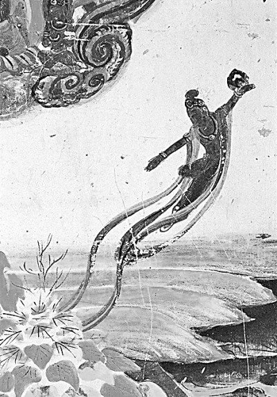 莫高窟172窟北壁觀無量壽經(jīng)變右上角飛天(唐) 中信出版社供圖