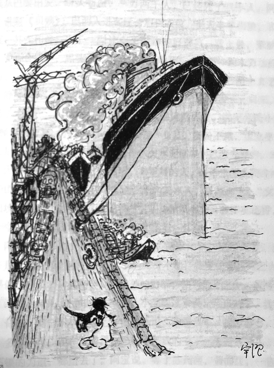 文中提到一動不動的江鷗，我始終找不準位置，畫在哪里才好，最后，就這樣了