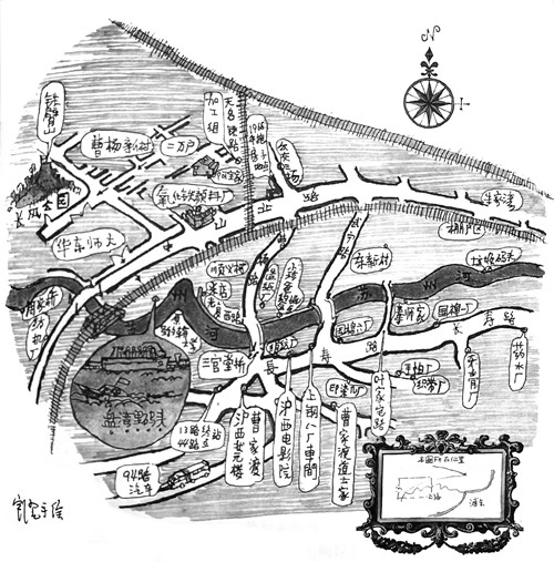 七十年代滬西局部，按記憶所畫。所有工廠，現(xiàn)已經拆除殆盡