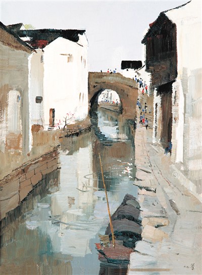 紹興河濱(油畫) 吳冠中