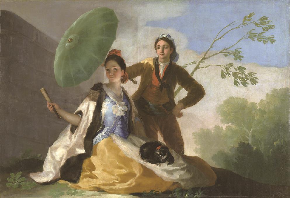 戈雅的創(chuàng)造力在他漫長(zhǎng)的藝術(shù)生涯中始終強(qiáng)烈而持久。這幅《陽(yáng)傘》是戈雅最浪漫美好的畫(huà)作之一。