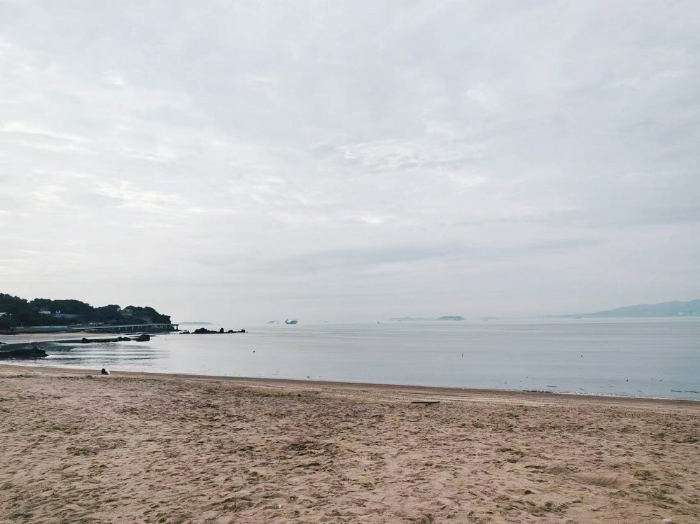 子塵喜歡在海邊走一走，這片海灘離他家很近，十分鐘左右就能