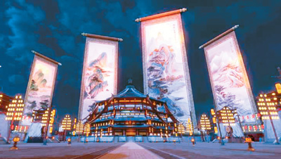 《唐宮夜宴》展覽中，含元殿外景。 　　出品方供圖