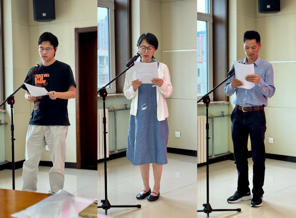 何健、趙立靜、李永超（從左至右）三位學(xué)員代表發(fā)言