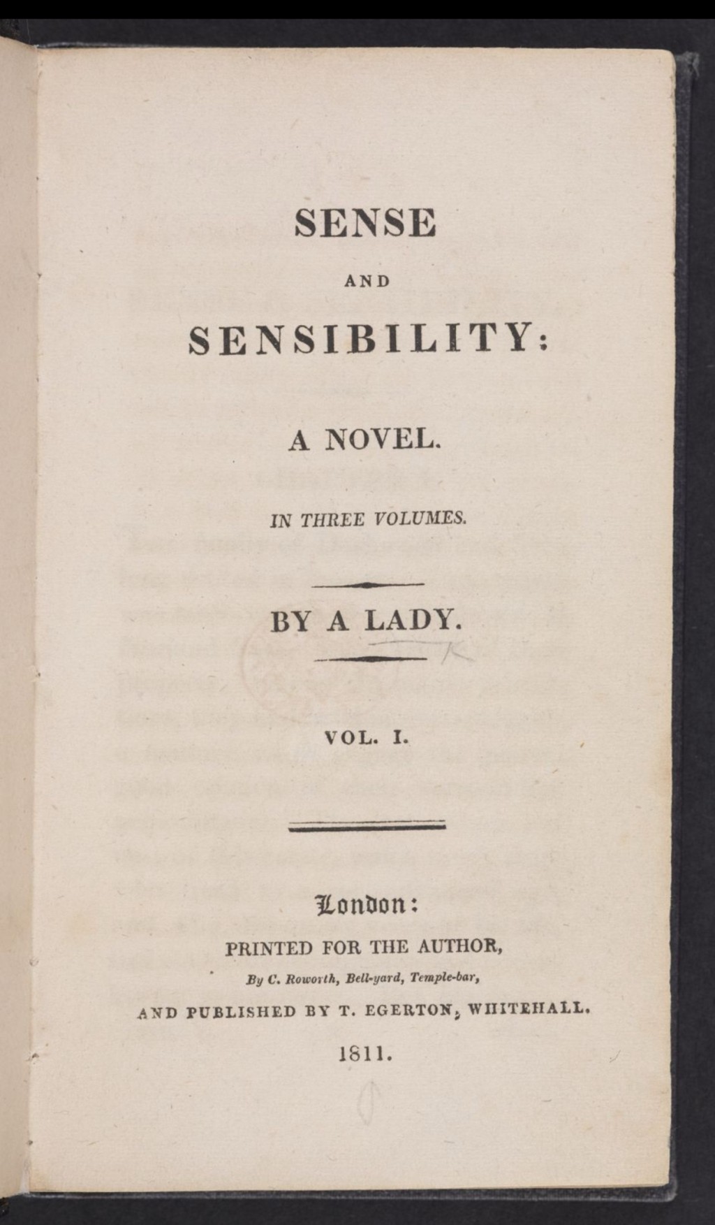 大英圖書(shū)館 簡(jiǎn)·奧斯汀《理智與情感》第一版扉頁(yè)，圖片來(lái)自大英圖書(shū)館館藏。