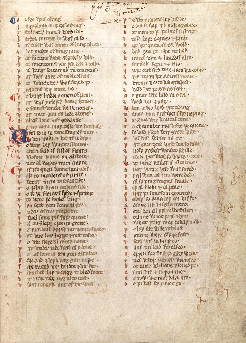 《奧金萊克手稿》抄本的《俄耳甫斯王》第一頁(yè)，圖片來(lái)源：Bing