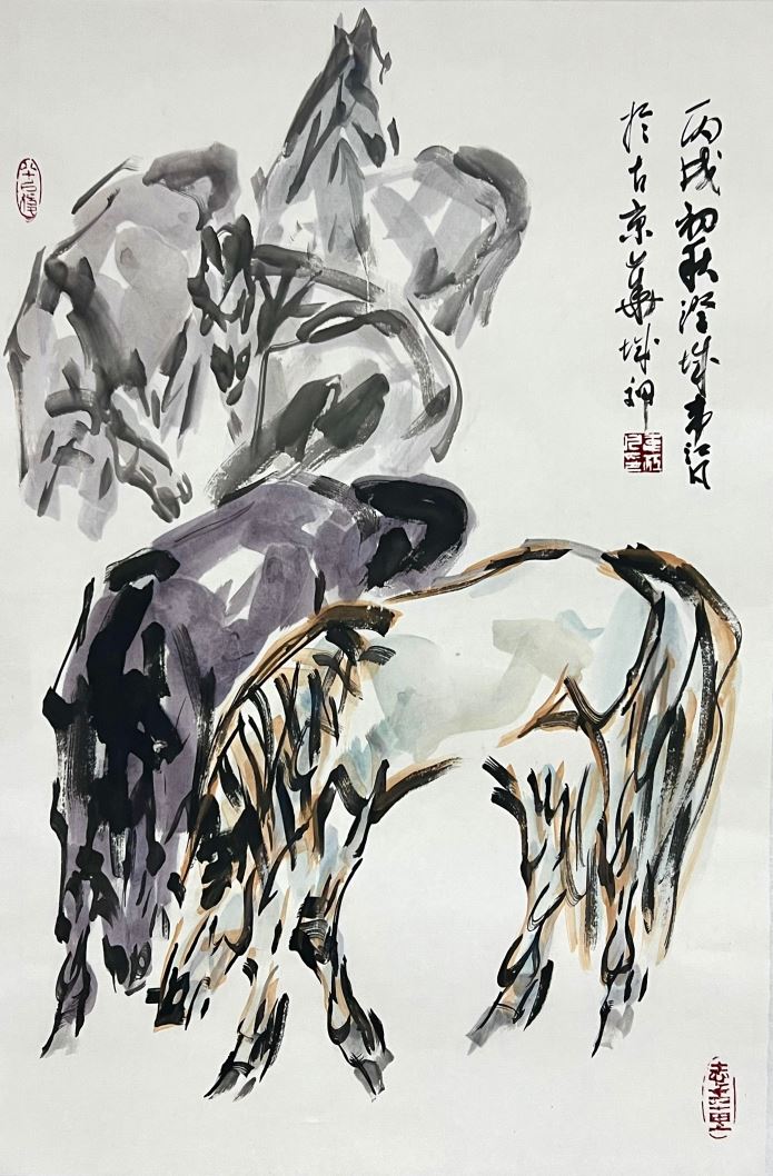 韋江凡《五駿圖》69x45cm