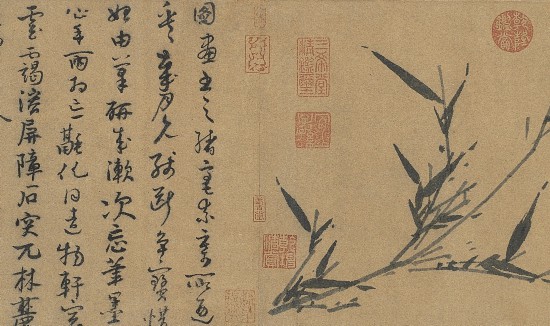 元 王冕、吳鎮(zhèn)《梅竹雙清》卷（局部）&nbsp;臺(tái)北故宮博物院藏