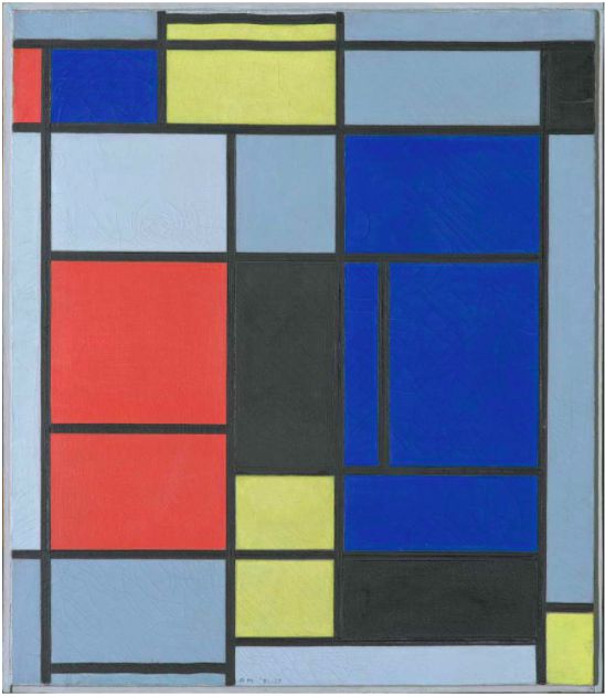 蒙德里安，《繪畫 I》，1921/1925，布面油畫，貝耶勒基金會藏（貝耶勒基金會展品）